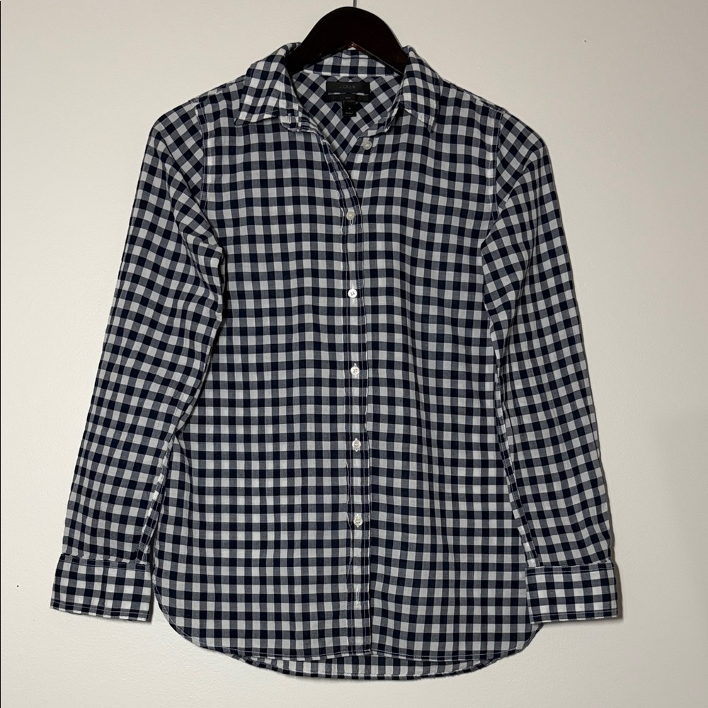 J. Crew Long Sleeve Cotton Gingham Print Shirt Top